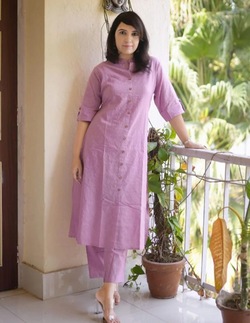 Baby Pink Katha Cotton Kurta Set