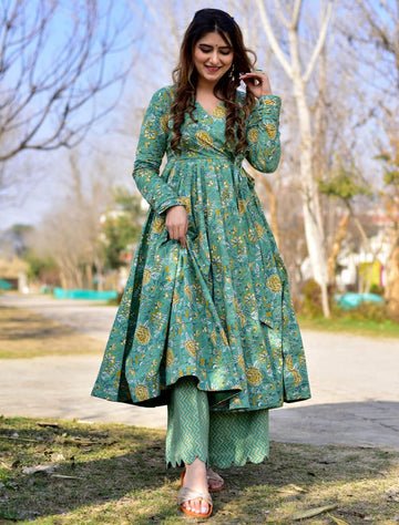 Sea Green Flarred Kurta set